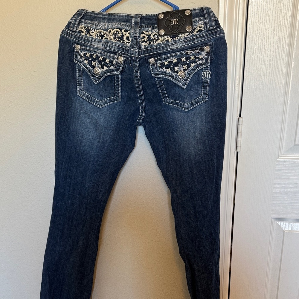 Embroidered miss me boot cut Blue Jeans
